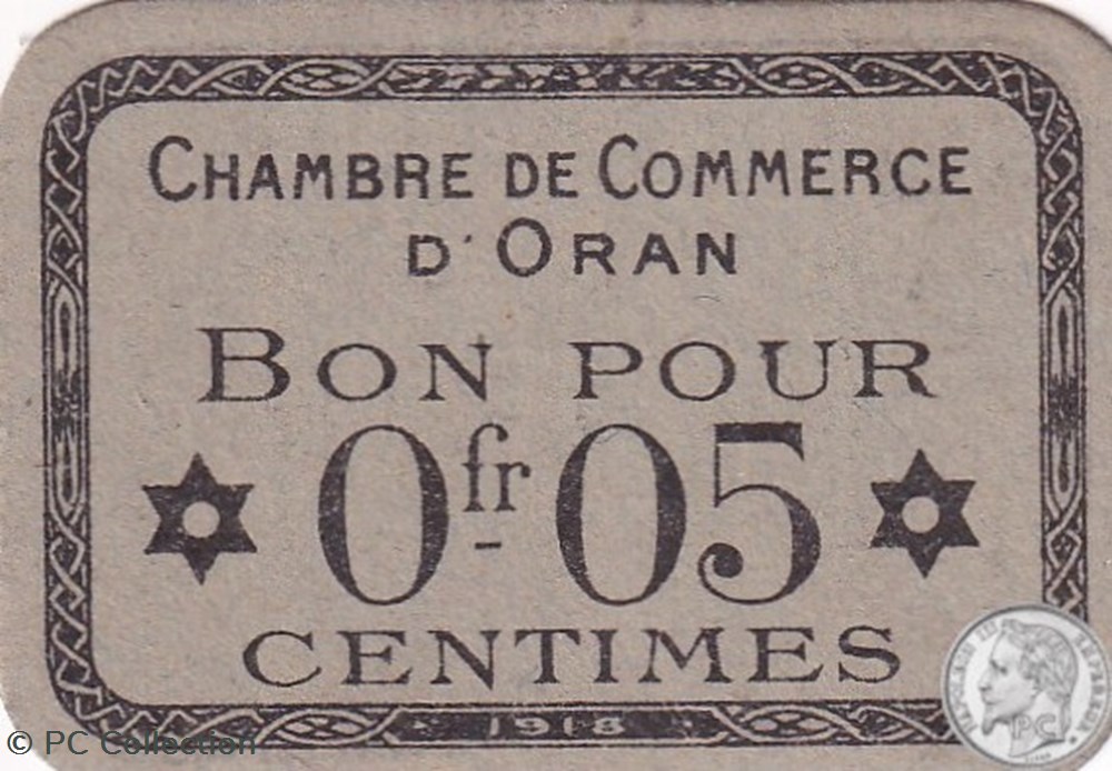 141-52-1918 Oran 5 Cts Cdc billets afrique algerie 141 52 1918 oran 5 cts cdc