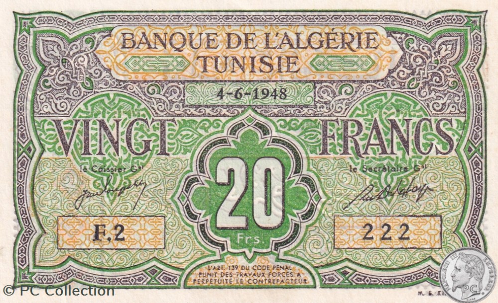 1948 Pick22a 20 Franc algérien Spl billets afrique 1948 pick22a 20 franc algerien spl
