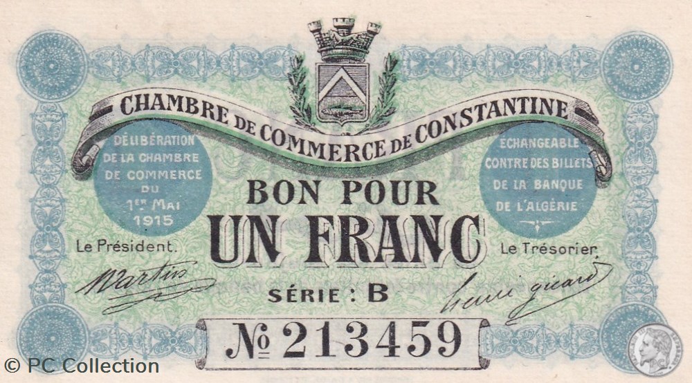 billets afrique algerie 140 4 1 5 1915 constantine 1 franc cdc series b