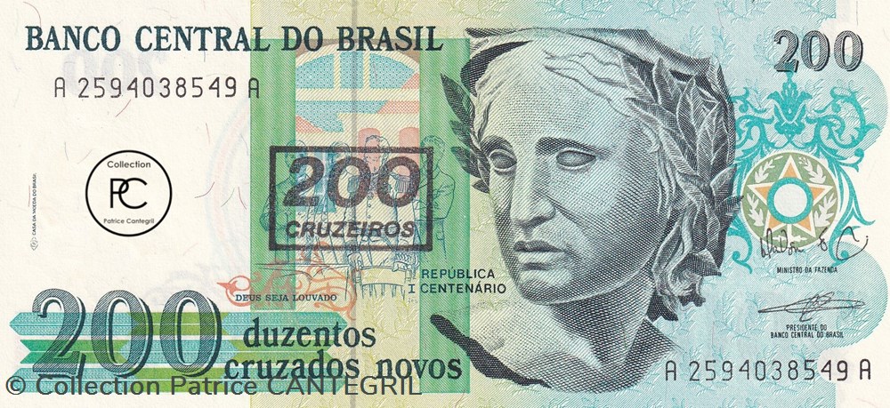 1991 Pick225b 200 Cruzeiro brésilien Unc billets amerique du sud 1991 pick225b 200 cruzeiro bresilien unc