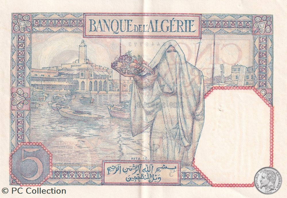 1929 Pick77a 5 Franc algérien Sup billets afrique 1929 pick77a 5 franc algerien sup