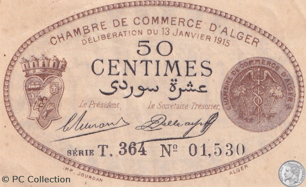 137-9-13/1/1915 Alger 50 cts Cdc.(7) billets afrique algerie 137 9 13 1 1915 alger 50 cts cdc 7