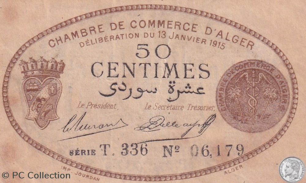 137-9-13/1/1915 Alger 50 cts Cdc.(5) billets afrique algerie 137 9 13 1 1915 alger 50 cts cdc 5