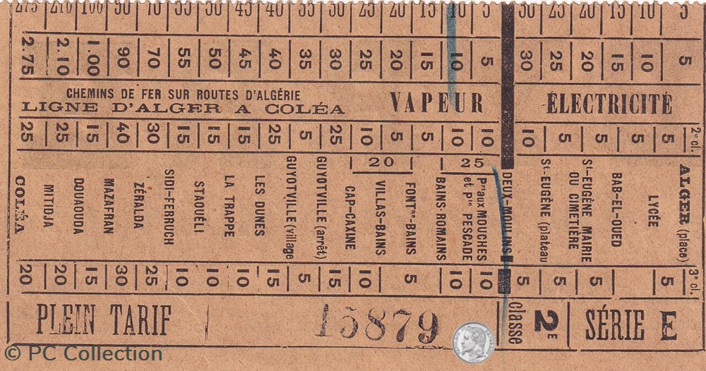 Ticket tramway d'Alger début XXe "Tramways / Chemins de Fer sur routes d'Algérie BYRRH documents anciens titres transport ticket tramway alger debut xxe tramways chemins de fer sur routes algerie byrrh