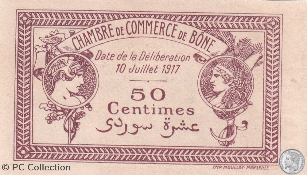 138-4- 10/7/1917 Bône 50 cts Cdc Séries B billets afrique algerie 138 4 10 7 1917 bone 50 cts cdc series b