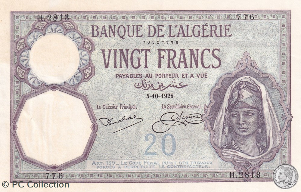 1928 Pick78b 20 Franc algérien 776 Spl billets afrique 1928 pick78b 20 franc algerien 776 spl