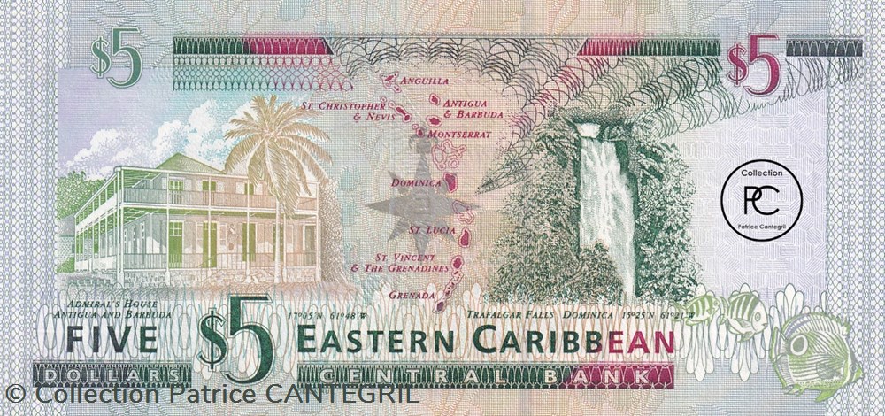 2003 Pick42g 5 EC$ - Dollar des Caraïbes orientales Unc billets amerique centrale et 2003 pick42g 5 ec dollar des caraibes orientales unc