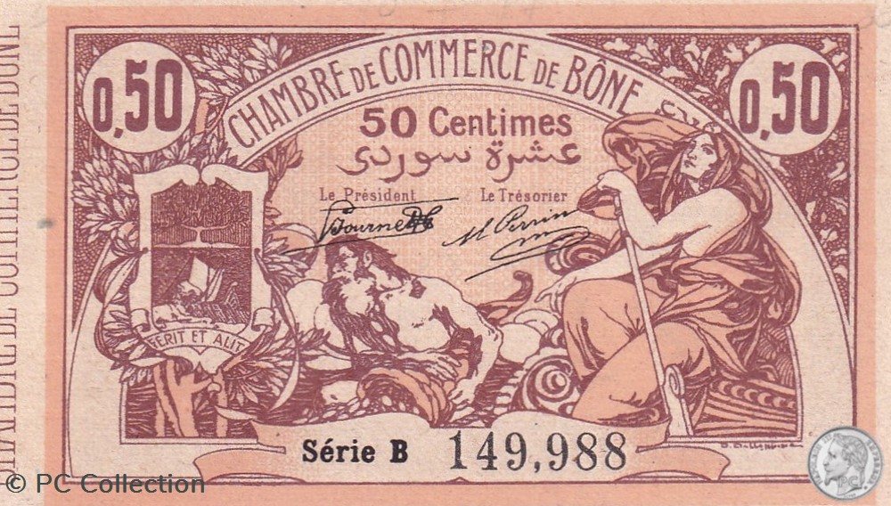 138-4- 10/7/1917 Bône 50 cts Cdc Séries B billets afrique algerie 138 4 10 7 1917 bone 50 cts cdc series b
