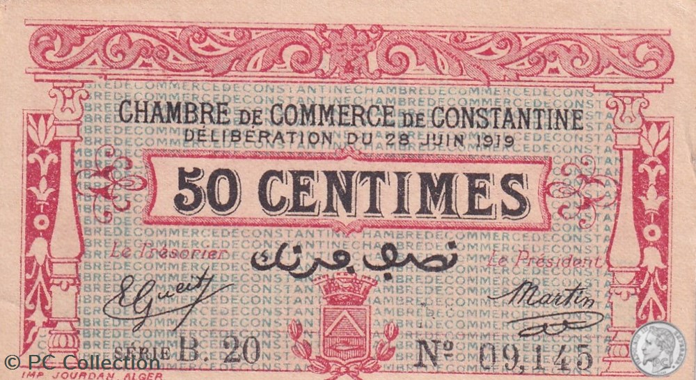 billets afrique algerie 140 19 28 6 1919 constantine 50 centimes cdc series b20