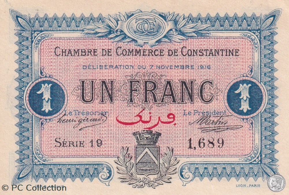 billets afrique algerie 140 10 7 11 1916 constantine 1 franc cdc series 19
