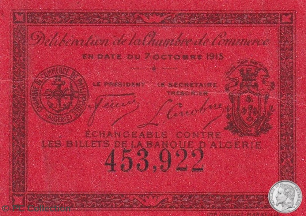 142-12- 7/10/1915 Philippeville 5cts rouge billets afrique algerie 142 12 7 10 1915 philippeville 5cts rouge