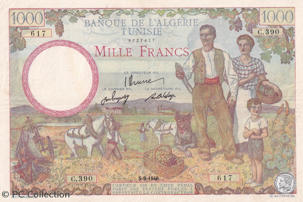 billets afrique algerie 1946 pick26 2 1 000 f franc tunisien ttb