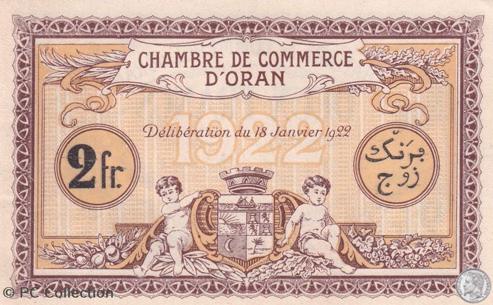 billets afrique algerie 141 35 18 1 1922 oran 2 francs cdc
