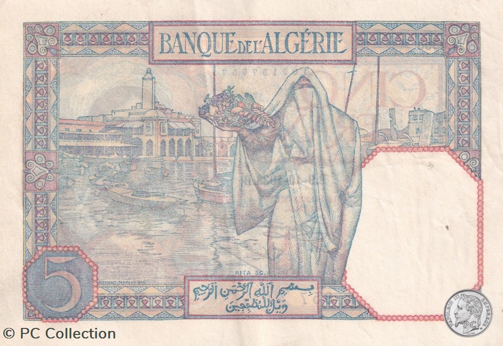 billets afrique 1933 pick77a 5 franc algerien sup
