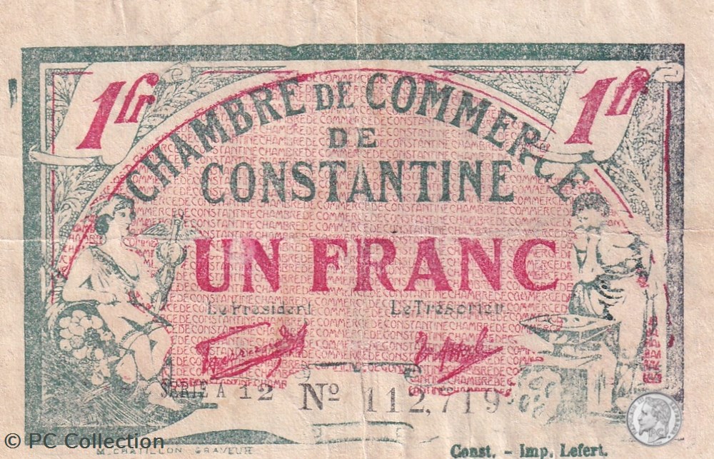 * 140-28- 28/6/1921 Constantine 1 Franc Cdc Séries A12 billets afrique algerie 140 28 28 6 1921 constantine 1 franc cdc series a12