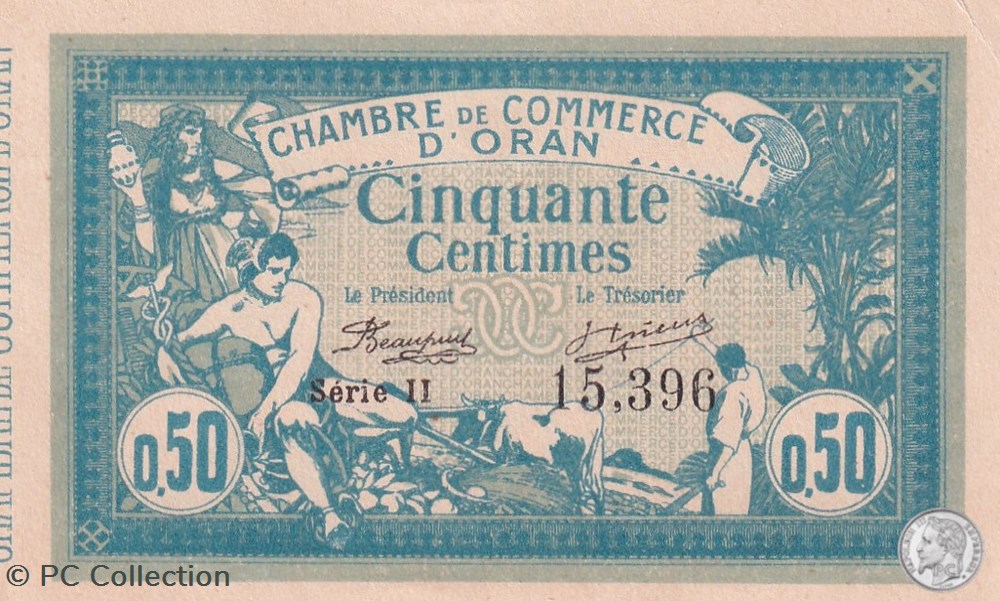 billets afrique algerie 141 4 10 11 1915 oran 50 cts serie ii cdc