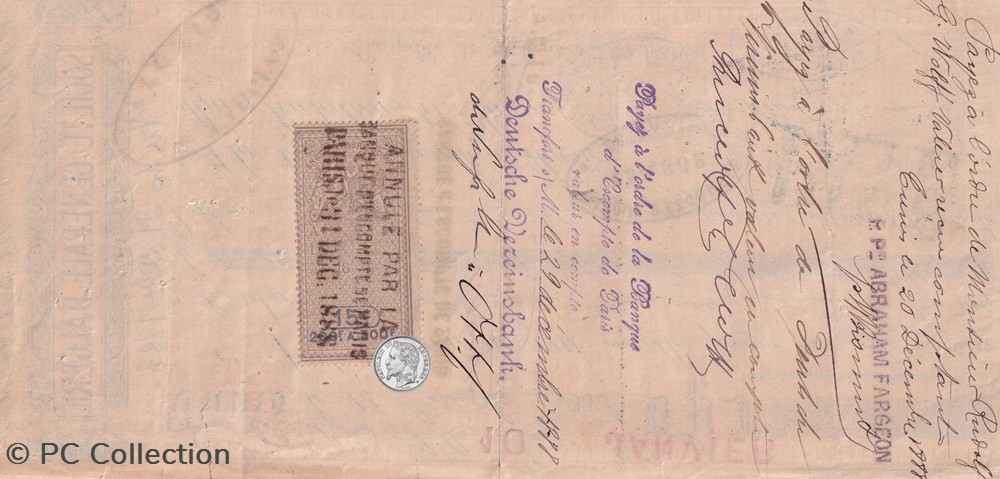 COLONIE ALGÉRIE LETTRE DE CHANGE 18.12.1888 BANQUE SOCIÉTÉ GENERALE BFE FISCAL billets afrique colonie algerie lettre de change 18 12 1888 banque societe generale bfe fiscal