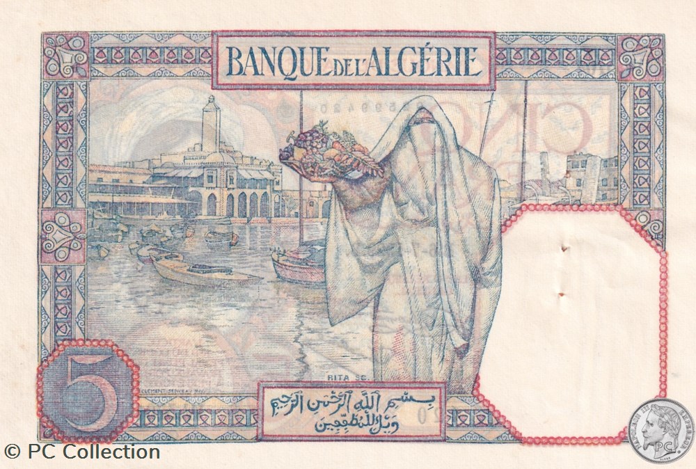 1929 Pick77a 5 Franc algérien Sup billets afrique 1929 pick77a 5 franc algerien sup