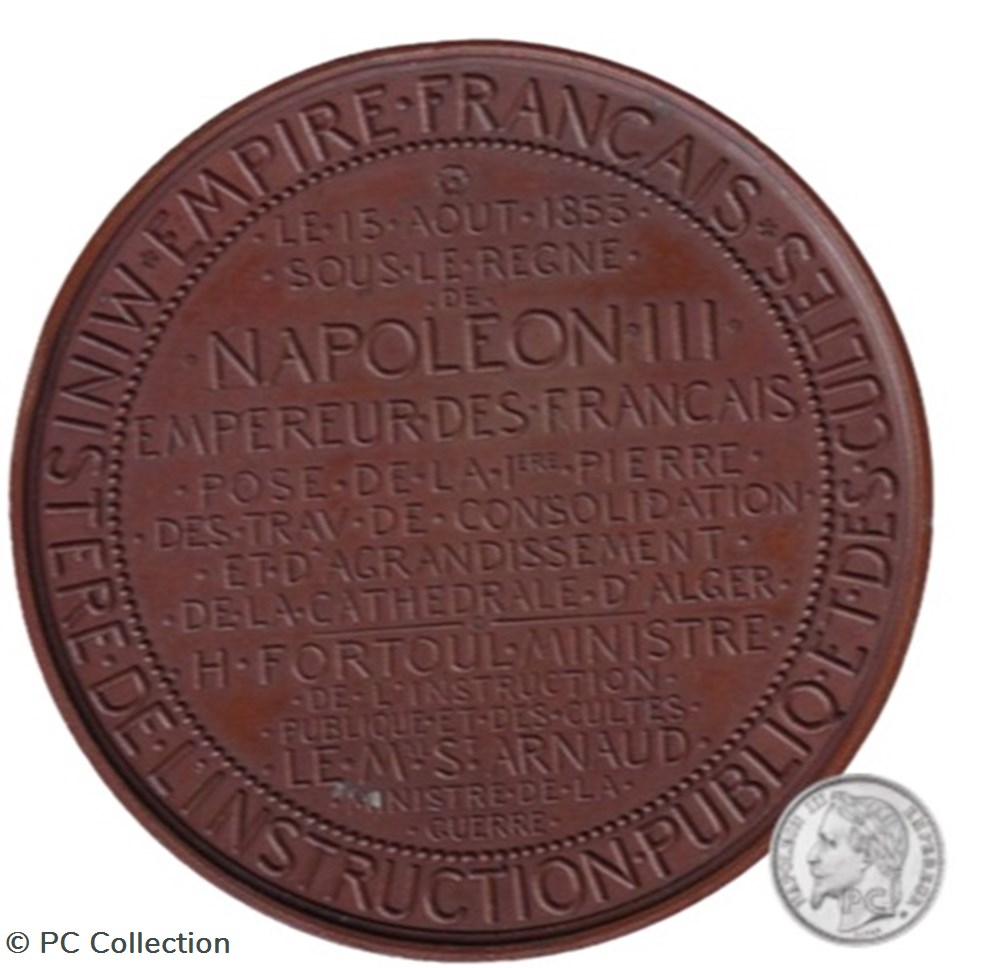 Médaille Coloniale ALGERIE NAPOLEON III 1853 Cathédrale d'Alger medailles medaille coloniale algerie napoleon iii 1853 cathedrale alger