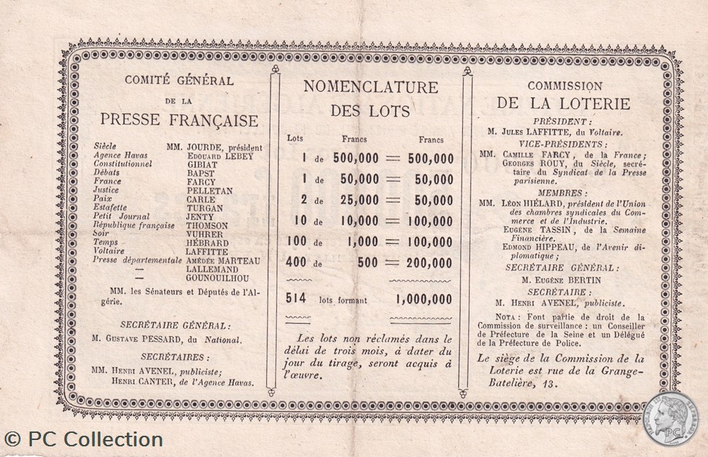 billets afrique algerie billet de loterie 1 franc 1881 etat sup