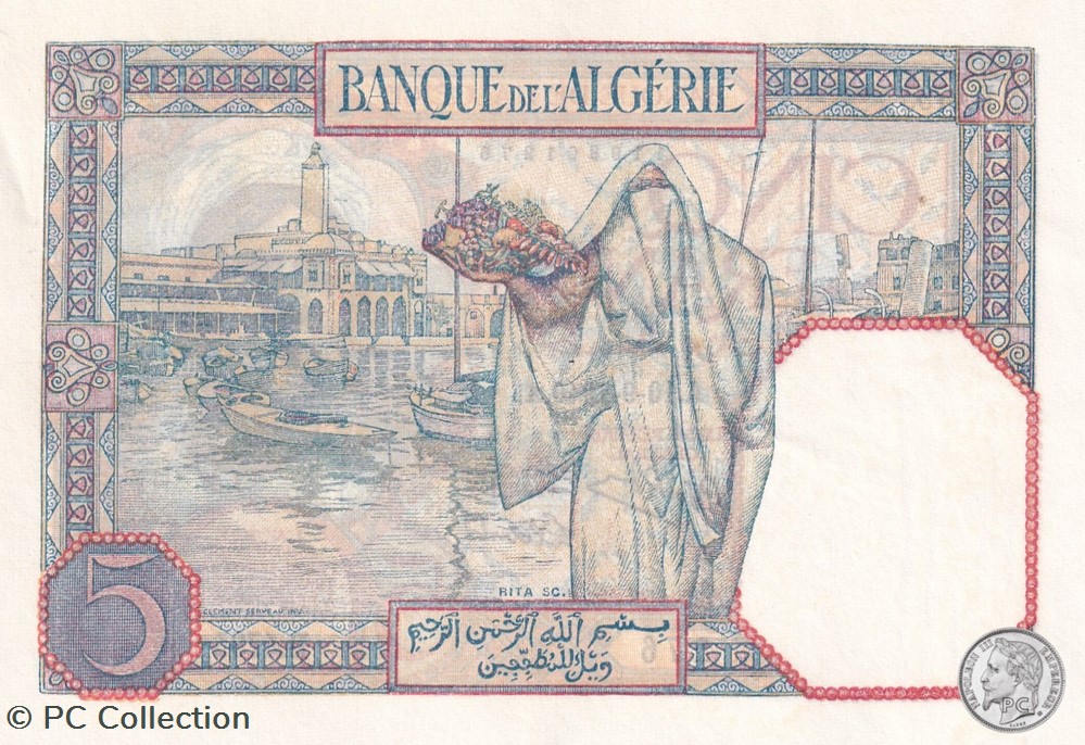 billets afrique 1940 pick77 5 franc algerien 276 unc