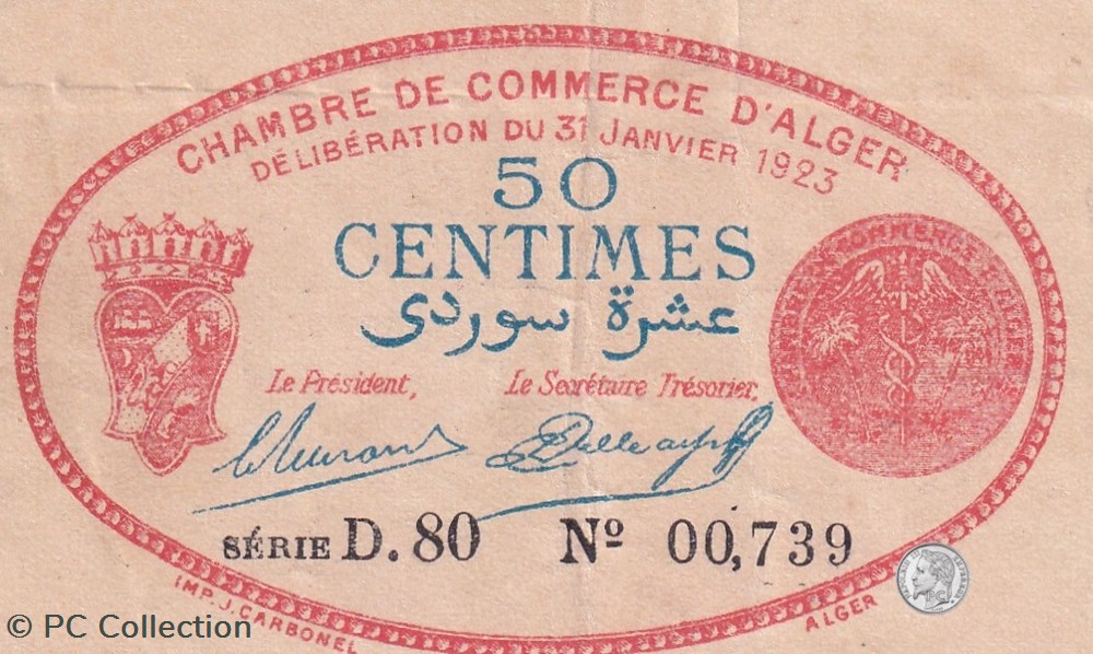 billets afrique algerie 137 25 31 1 1923 alger 50 cts cdc 2