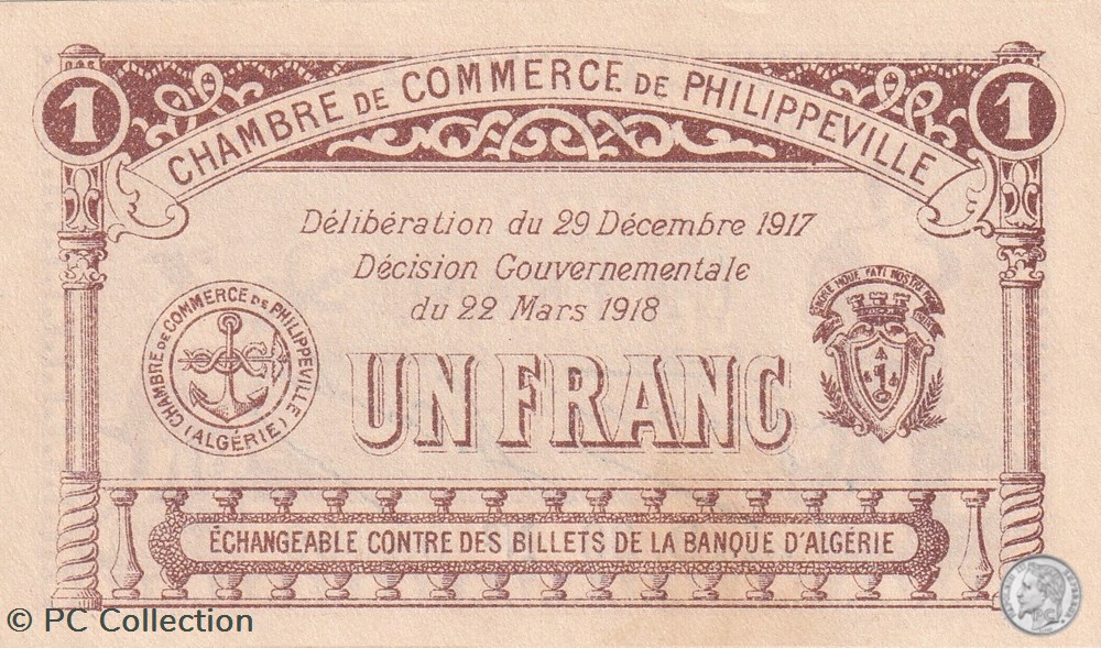billets afrique algerie 142 9 29 12 1917 philippeville 1 franc cdc serie b36