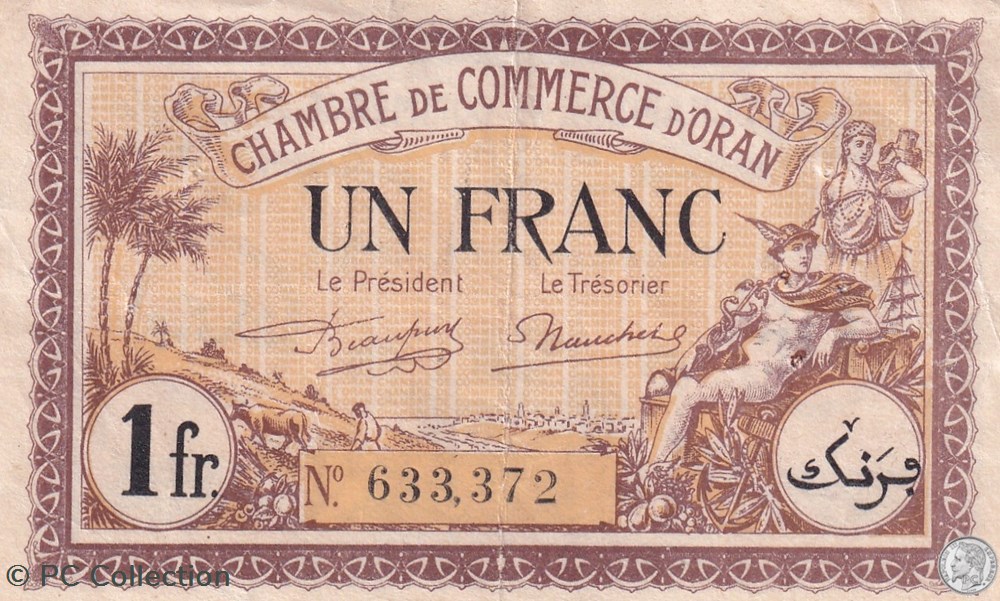 141-33- 18/1/1922 Oran 1 Franc Cdc billets afrique algerie 141 33 18 1 1922 oran 1 franc cdc