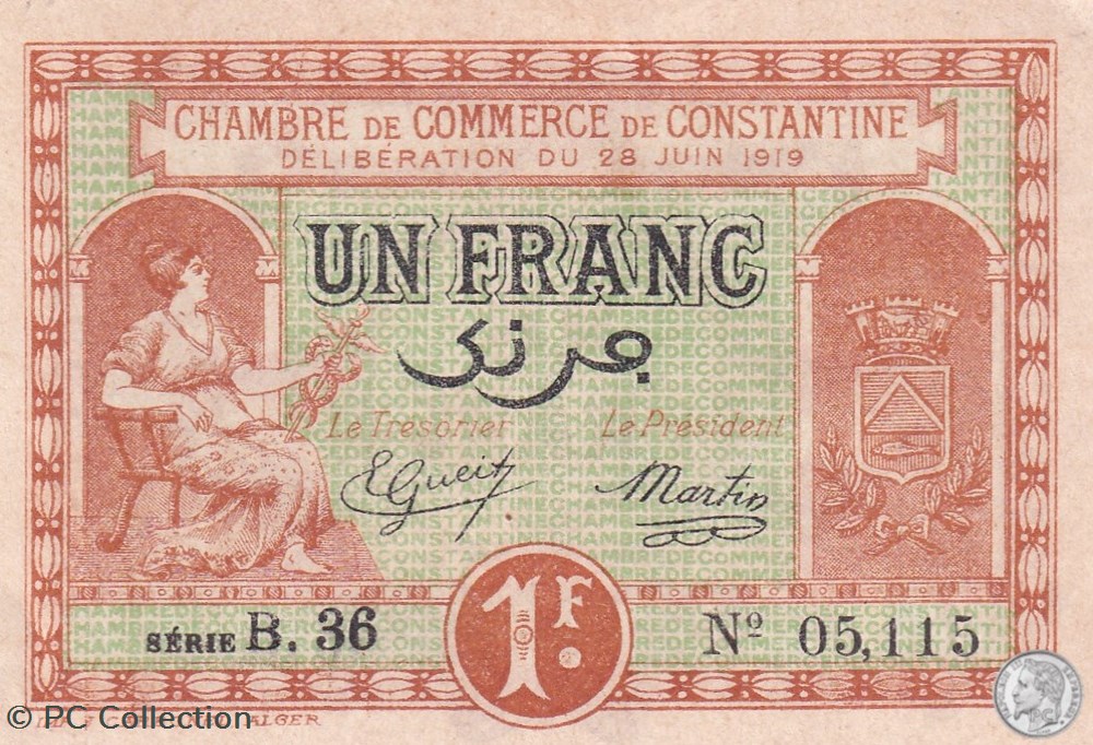 billets afrique algerie 140 20 28 6 1919 constantine 1 franc cdc series b36