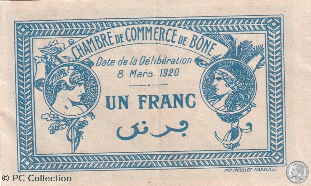 138-13- 8/3/1920 Bône 1 Franc Série A billets afrique algerie 138 13 8 3 1920 bone 1 franc serie a