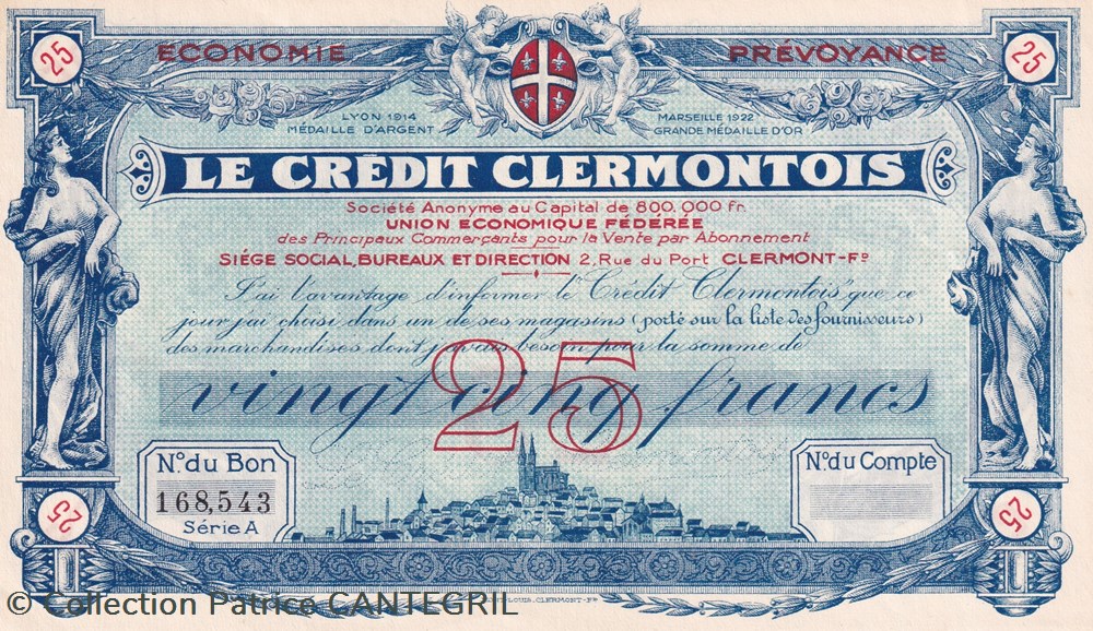 Bon de 25 Francs Credit Clermontois billets bon de 25 francs credit clermontois