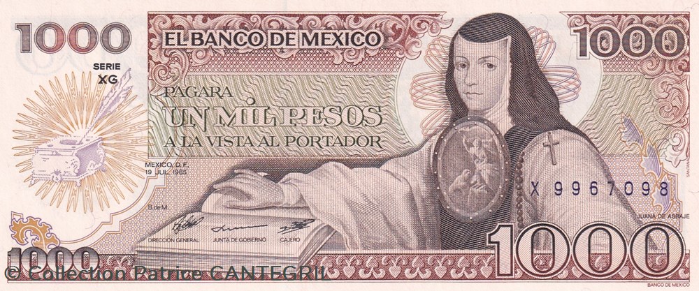 1985 Pick 85 Serie XG 1.000 Pesos Banco de México Unc billets amerique du nord mexique 1985 pick 85 serie xg 1 000 pesos banco de mexico unc