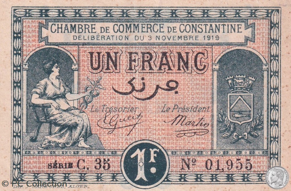 billets afrique algerie 140 22 3 11 1919 constantine 1 franc cdc series c35