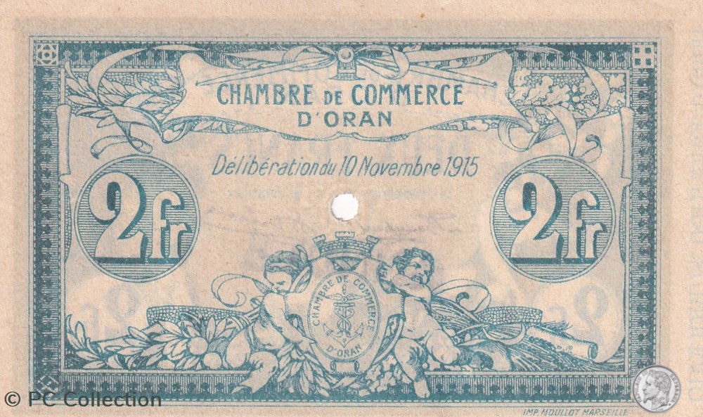 billets afrique algerie 141 16 10 11 1915 oran 2 franc annule cdc