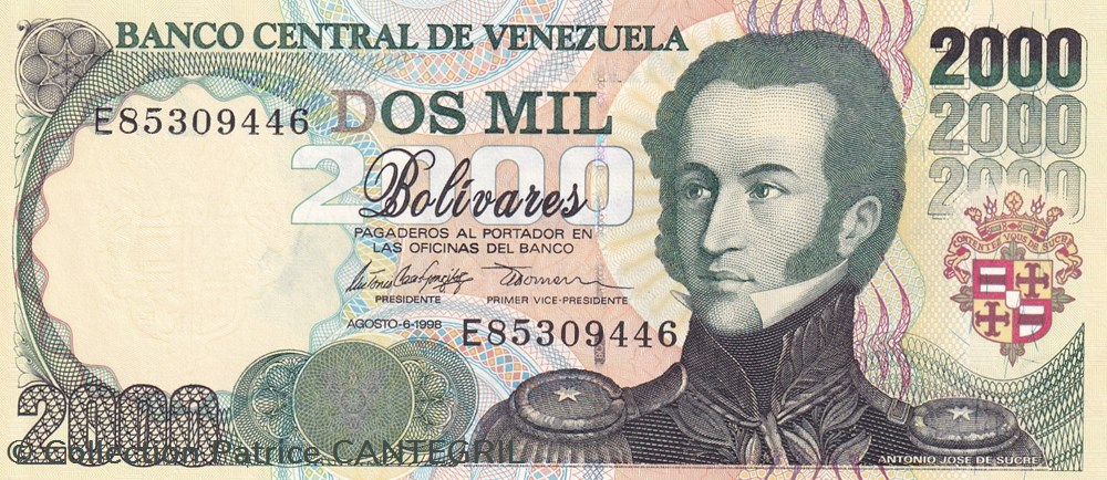 2.000 Bolívares Banco Central de Venezuela 06.08.1998 Unc Pick 77c billets amerique du sud 2 000 bolivares banco central de venezuela 06 08 1998 unc pick 77c
