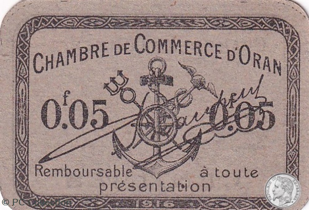 billets afrique algerie 141 40 1916 oran 5 cts cdc