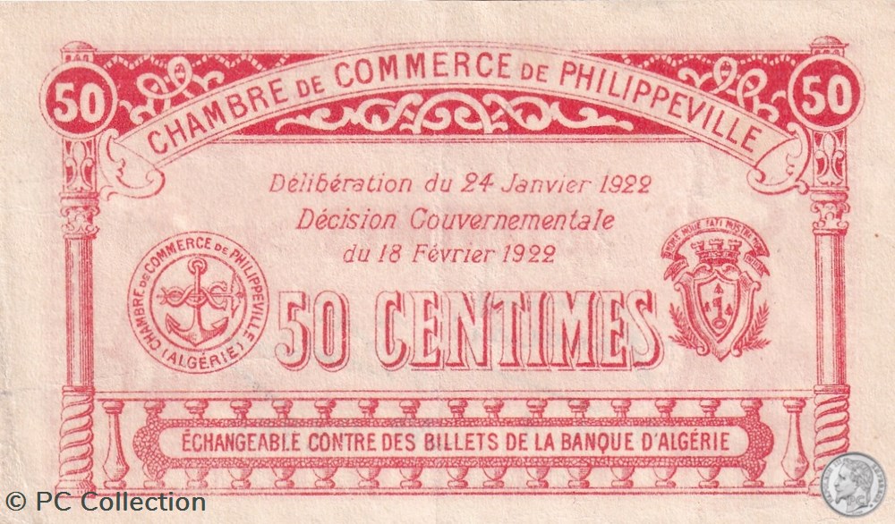 billets afrique algerie 142 10 24 1 1922 philippeville 50 centimes cdc serie a1