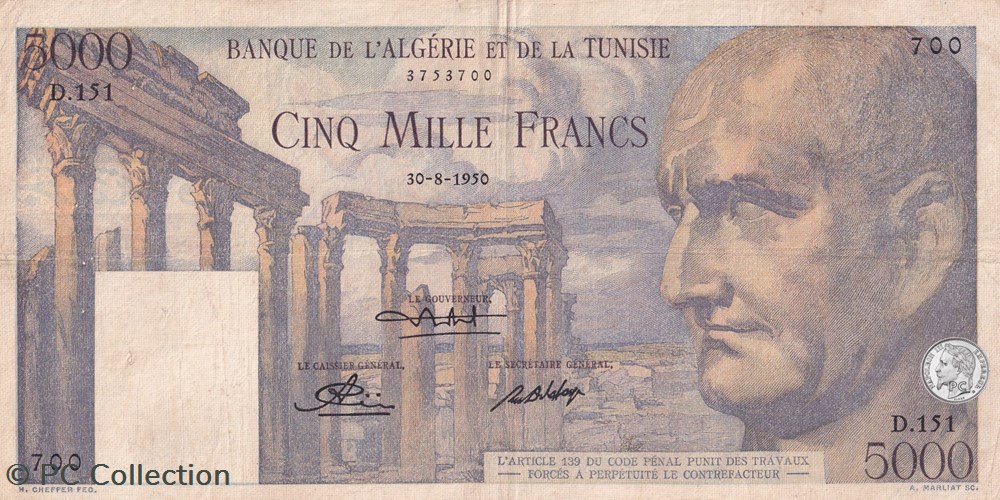 1950 5 000 F - Franc tunisien Pick30a.3 billets afrique algerie 1950 5 000 f franc tunisien pick30a 3