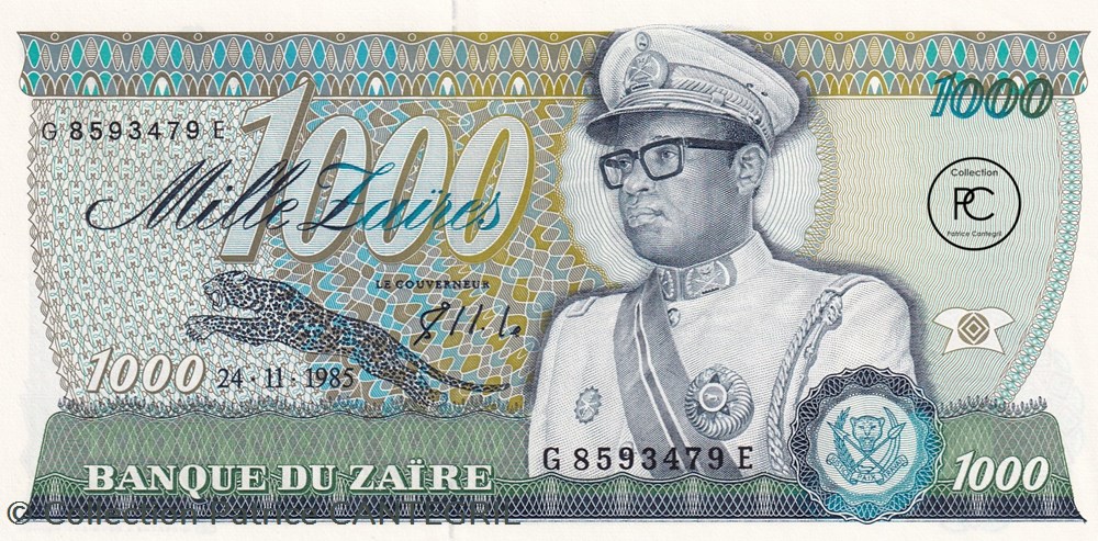 1985 Pick31a 1 000 Ƶ - Zaïre zairéen Unc billets afrique 1985 pick31a 1 000 zaire zaireen unc
