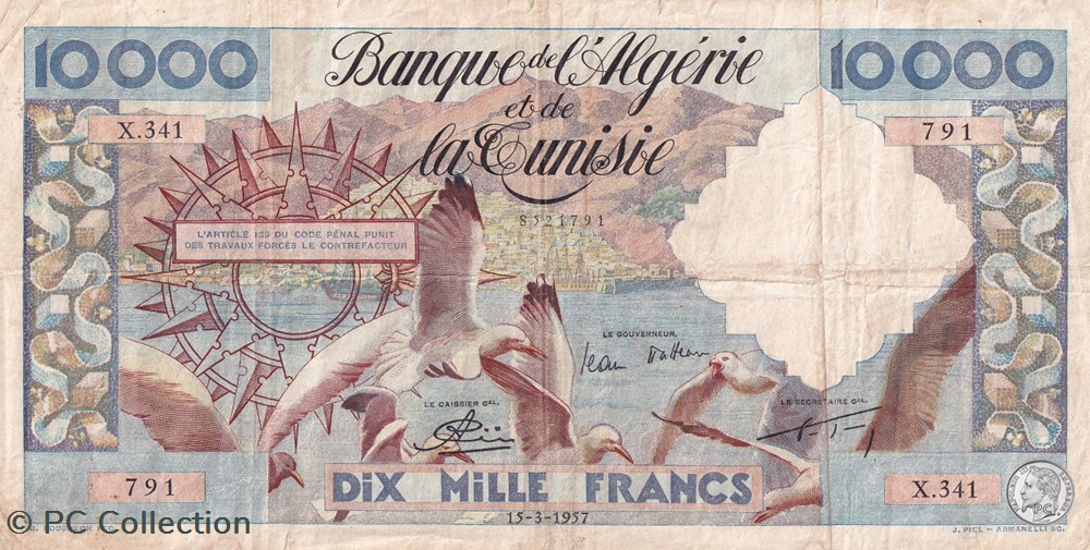 1957 Pick110 X-341 791 10 000 Franc algérien TTB billets afrique 1957 pick110 x 341 791 10 000 franc algerien ttb