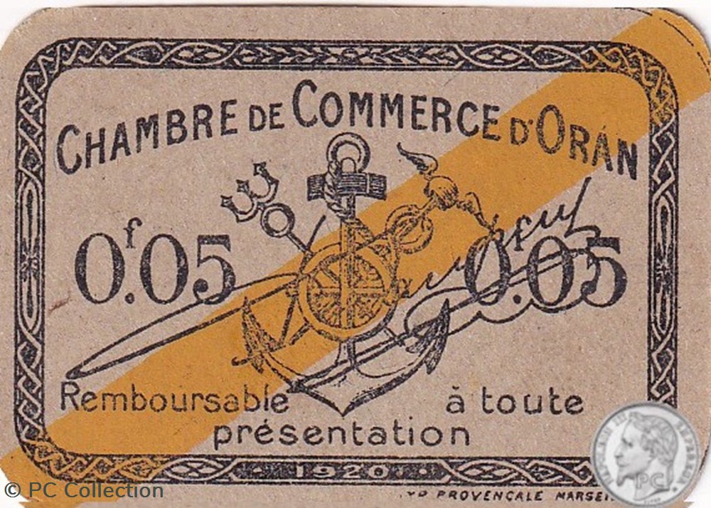 billets afrique algerie 141 56 1920 oran 5 cts cdc