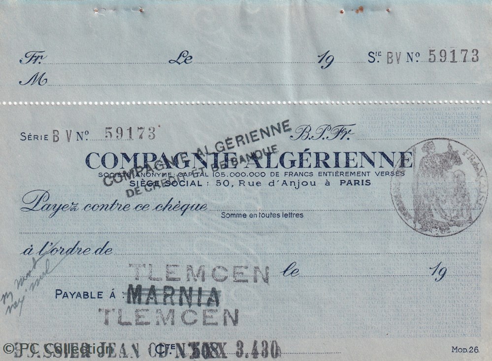 Chèque Compagnie Algérienne 2 billets afrique cheque compagnie algerienne 2