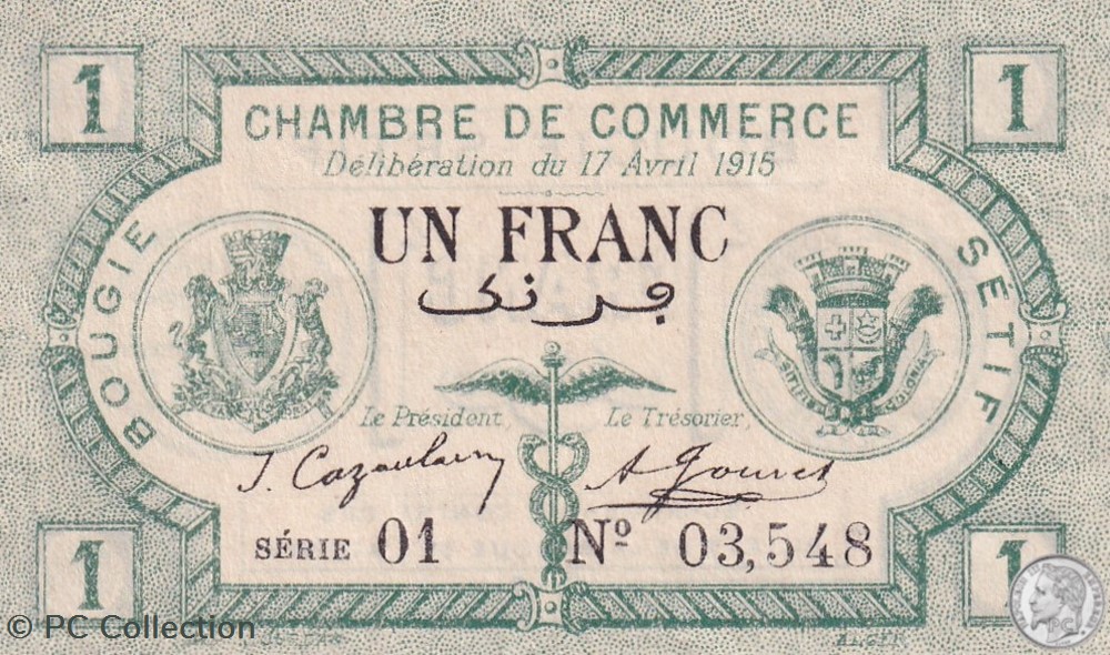 139-2- 17/4/1915 Bougie Sétif 1 Franc Cdc Séries 01 billets afrique algerie 139 2 17 4 1915 bougie setif 1 franc cdc series 01