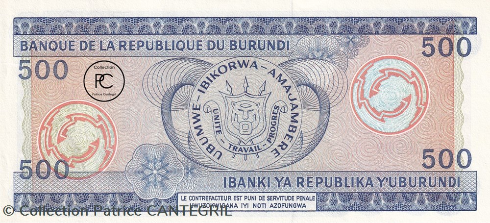 1986 Pick30b.1 500 FBu - Franc burundais Unc billets afrique burundi 1986 pick30b 1 500 fbu franc burundais unc