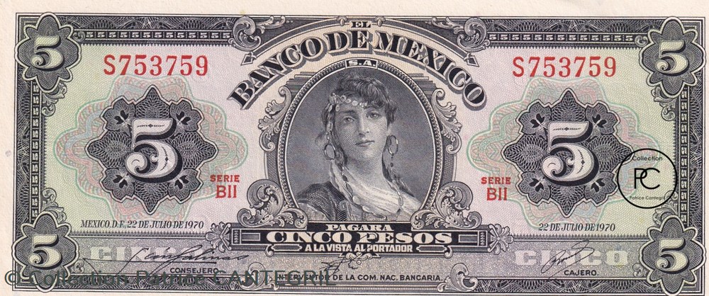 1970 Pick60k.1 5 $ - Peso mexicain Spl billets amerique du nord mexique 1970 pick60k 1 5 peso mexicain spl