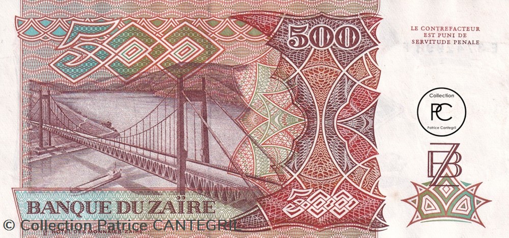 1989 Pick34a 500 Ƶ - Zaïre zairéen Unc billets afrique 1989 pick34a 500 zaire zaireen unc
