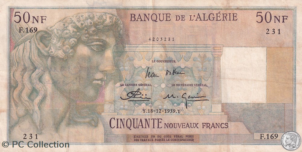 1959 Pick120a.2 F-169 231 50 Nouveaux Francs Banque de l'Algérie TTB billets afrique 1959 pick120a 2 f 169 231 50 nouveaux francs banque de algerie ttb
