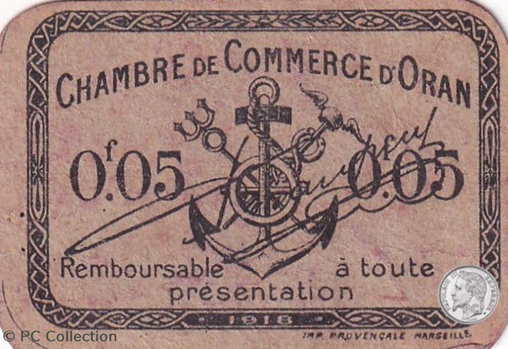 billets afrique algerie 141 52 1918 oran 5 cts cdc