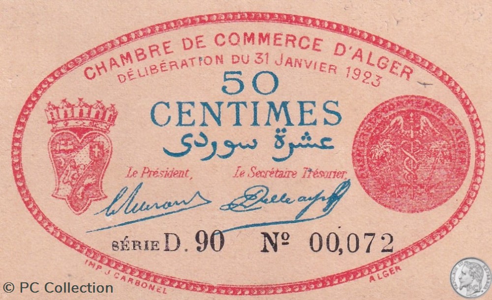 137-25-31/1/1923 Alger 50 cts Cdc. (3) billets afrique algerie 137 25 31 1 1923 alger 50 cts cdc 3