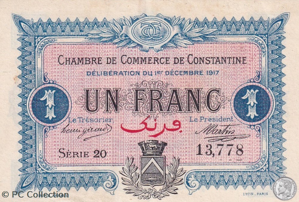 140-15- 1/12/1917 Constantine 1 Franc Cdc Séries 20 billets afrique algerie 140 15 1 12 1917 constantine 1 franc cdc series 20